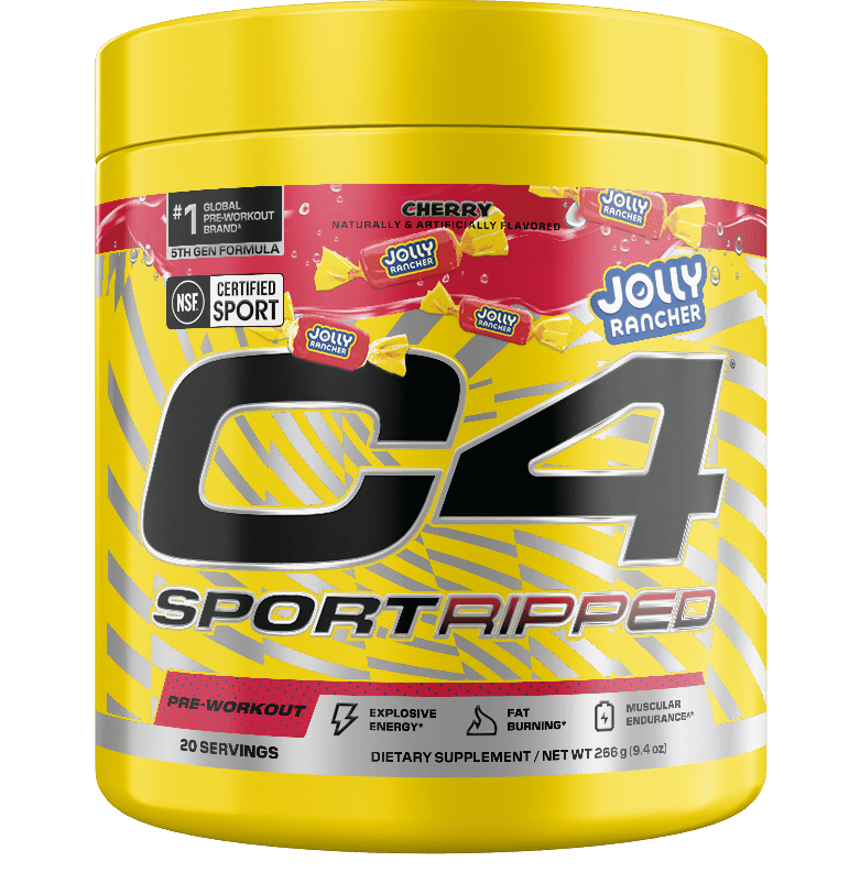 C4 Sport Ripped Pre-Workout Powder, Jolly Rancher Cherry, 20 Servings