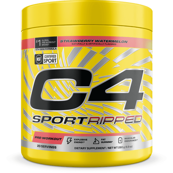 C4 Sport Ripped Pre-Workout Powder, Strawberry Watermelon, 20 Servings
