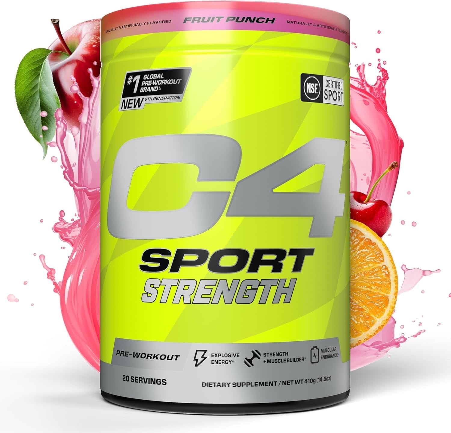 C4 Sport Strength Pre-Workout Powder, Fruit Punch, 20 Servings