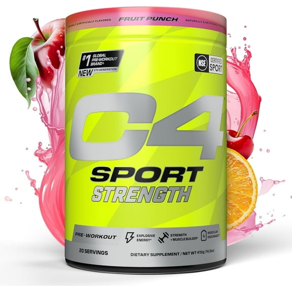C4 Sport Strength Pre-Workout Powder, Fruit Punch, 20 Servings