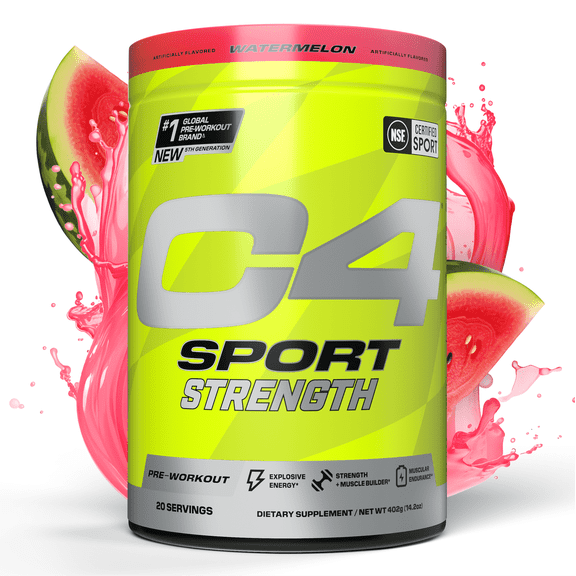 C4 Sport Strength Pre-Workout Powder, Watermelon, 30 Servings