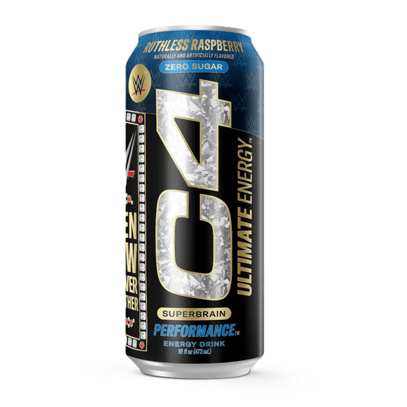 C4 Ultimate Energy Drink, WWE Ruthless Raspberry, 16oz, Single Can
