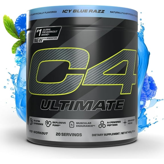 C4 Ultimate Pre-Workout Powder, Icy Blue Razz, 20 Servings