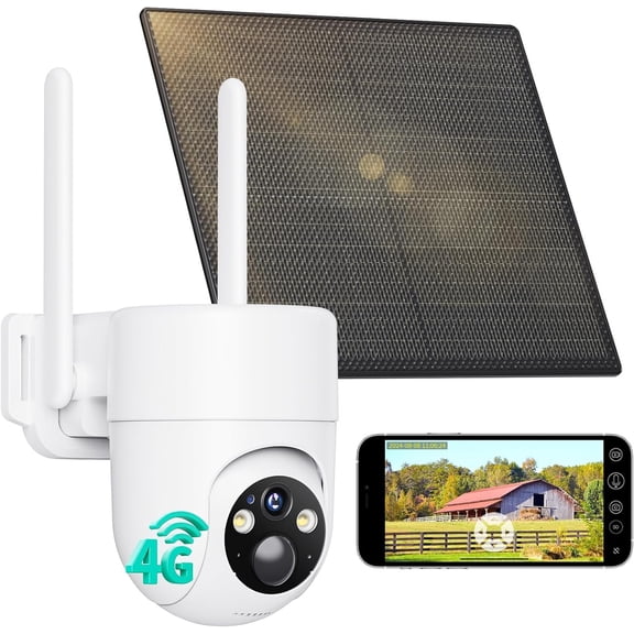 Cellular Camera, No WiFi Camera, 4G LTE Solar Cameras Outdoor for with Color Night Vision, 360? Live View , PIR Sensor, Built in SIM Card