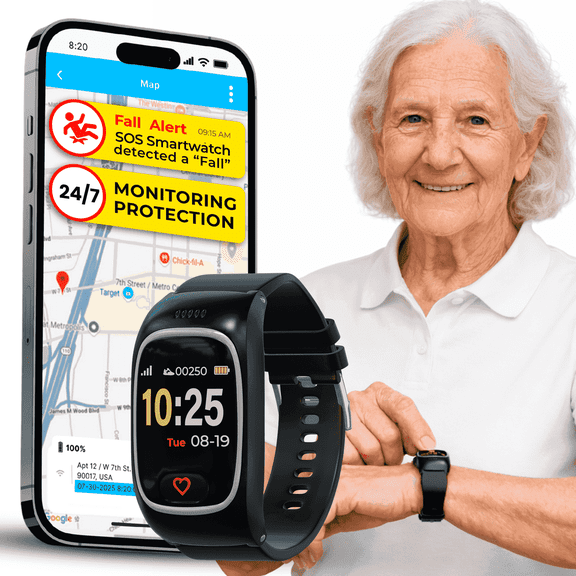 SecuLife Smartwatch Medical Alert Bracelet - GPS, Fall Detection and SOS, Life Alert Systems for Seniors