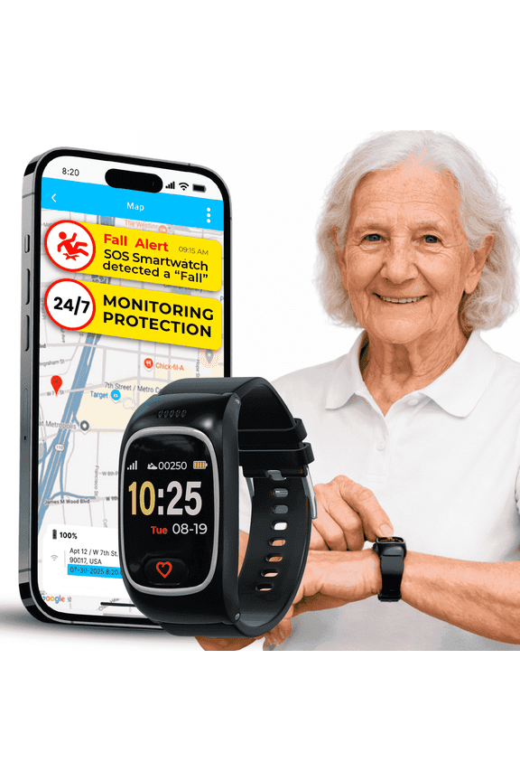 Smartwatch Medical Alert Bracelet - GPS, Fall Detection and SOS, Life Alert Systems for Seniors