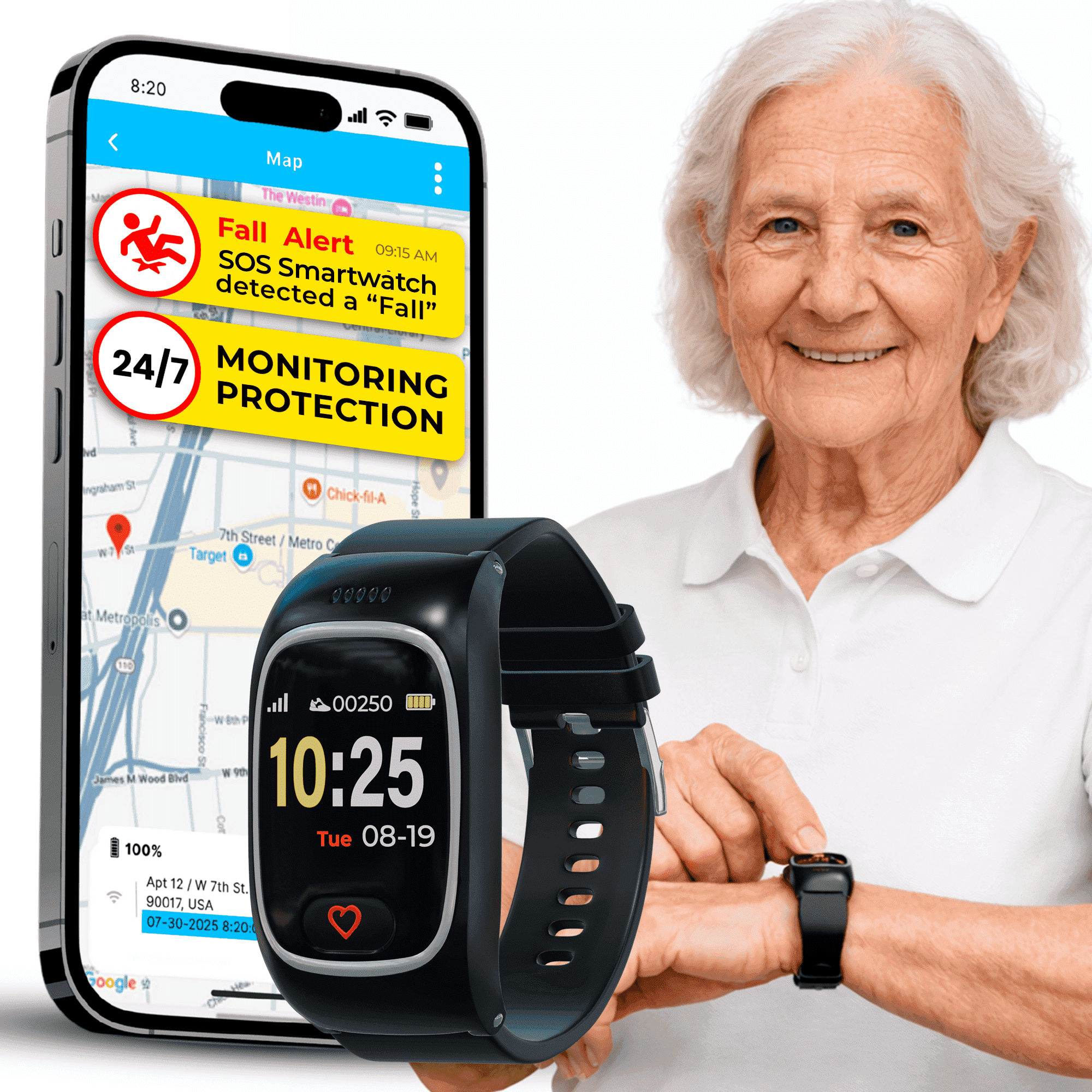 SecuLife Medical Alert Bracelet, GPS Tracker, Fall Detection, SOS ...