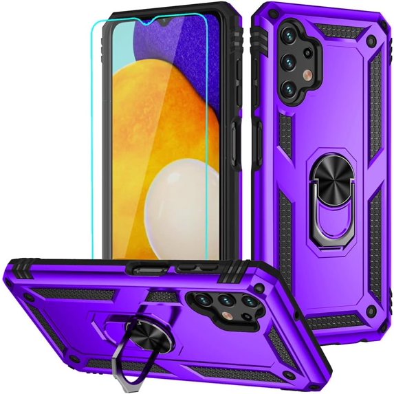 Cellular Phone Case for Samsung Galaxy A13 4G, Purple, Military-Grade Protection with Ring Holder Kickstand, HD Screen Protector