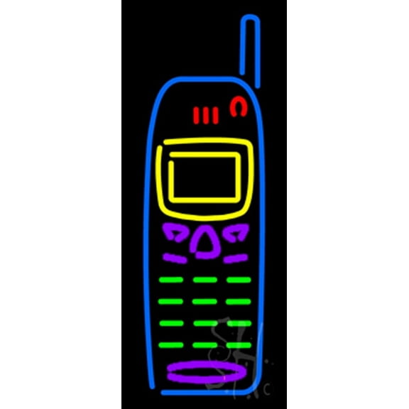 Cellular Phone Logo LED Neon Sign 13 x 32 - inches, Clear Edge Cut Acrylic Backing, with Dimmer - Bright and Premium built indoor LED Neon Sign for Computer & Electronics store decor.