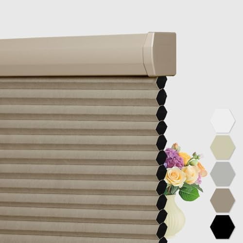 Cellular Shades Cordless, Blackout Cellular Window Blinds, Pull Down Blackout Blinds Honeycomb Indoor Windows Shades for Home Office Bedroom, Easy to Install, Brown,35" W x 64" H