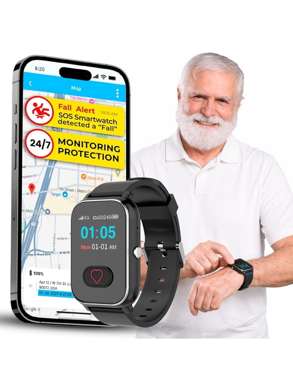 Cellular Smartwatch for Seniors with Fall Detection, SOS Button & GPS Tracking