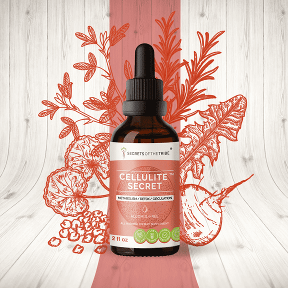 Secrets Of The Tribe Cellulite Secret Blend Tincture Dietary Supplement, Natural Extract, Made from Gotu Kola, Alfalfa, Rosemary, Dandelion, Beetroot, Fenugreek 2 oz