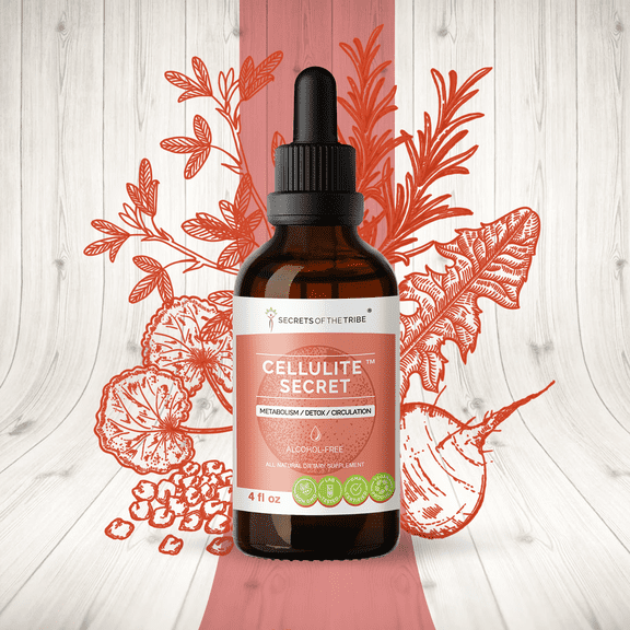 Secrets Of The Tribe Cellulite Secret Blend Tincture Dietary Supplement, Natural Extract, Made from Gotu Kola, Alfalfa, Rosemary, Dandelion, Beetroot, Fenugreek 4 oz