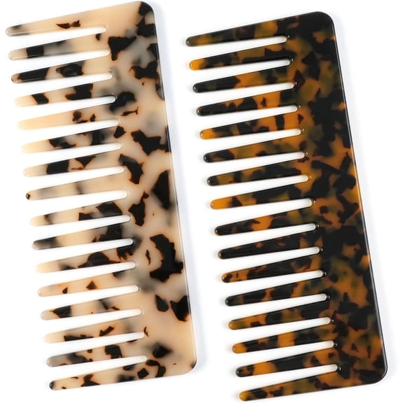 Cellulose Acetate Large 5.9 Inch Hair Detangling CombWide Tooth Comb for Wet and Dry Hair, Large Wide Tooth Combs for Women Thick Curly Wavy Hair,2 Pack(Tortoise Shell,Ivory)