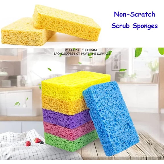 Cellulose Kitchen Scrubber Sponge for Dishwashing and Gentle Non-Scratch Cleaning 5PCS