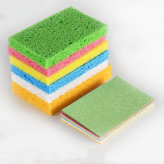 Cellulose Sponges Kitchen, 6 Colors Non-Scratch Colorful Sponges, Biodegradable Compressed Sponges, Large Cellulose Sponge for Kitchen, Bathroom, Cars- 6Pack(60pcs)