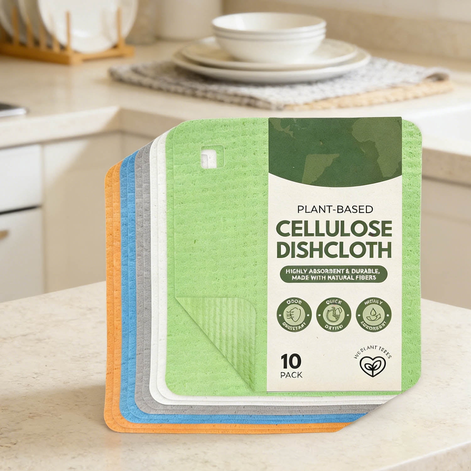 Cellulose Swedish Dishcloths for Kitchen - Reusable Dish Towels & Cloths - Super Absorbent, Odor Resistant and Fast Drying Wash Cloths for Dishes & Surfaces