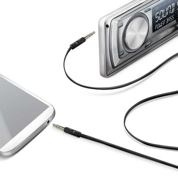 Celly Stereo Audio Cable 3.5mm AUX Input Jack - Connect Smart Phone & MP3 w/ Radio & Speakers - Black