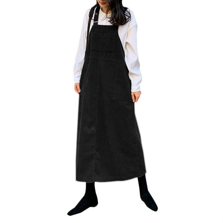 Celmia Women Corduroy Sleeveless Dungarees Pockets Casual Loose Long Maxi  Dress 