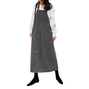 Celmia Women Corduroy Sleeveless Dungarees Pockets Casual Loose Long Maxi Dress