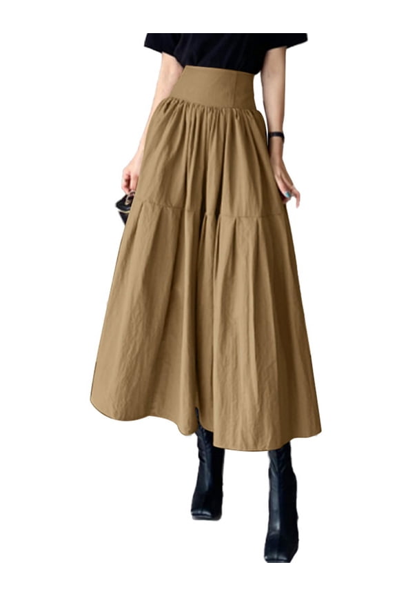 Women Holiday Casual Plain High Waist Invisible Zipper Ruffle Skirt