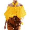 thumbnail image 1 of Celmia Women Off Shoulder Shirts Vintage Ruffles Statement Lapel Tops Shirts, 1 of 3