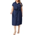 thumbnail image 1 of Celmia Women Street Turn Down Collar Short Sleeve Button Down Shirt Dress, 1 of 3