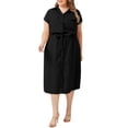 thumbnail image 1 of Celmia Women Street Turn Down Collar Short Sleeve Button Down Shirt Dress, 1 of 4
