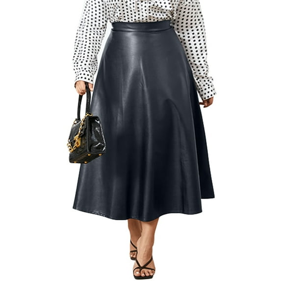 Celmia Women Summer High Waist PU Leather Pleated Umbrella Skirts
