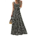 thumbnail image 1 of Celmia Women Vacation Leopard Print Sleeveless Tropical Print Lace-up Dress, 1 of 9