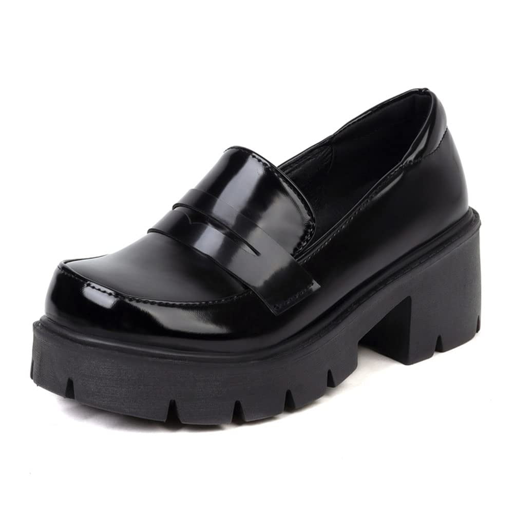 Celnepho Platform Womens Mary Janes Comfort Loafers Chunky Mid-Heel ...