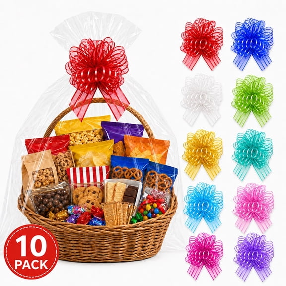 Celophane Gift Bags Clear for Baskets Large Thicker Clear Gift Basket Wrap Bags with Ribbon Bows 23.6" x 35.4" 10-Pack