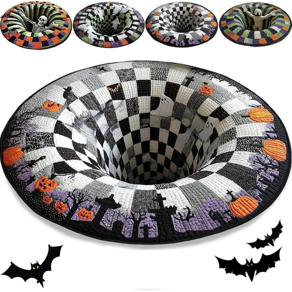 Celoplix 3D Halloween Rug, Novelty 3D Optical Illusion Rugs | Candy Corn Abyss Quilted Round Mat