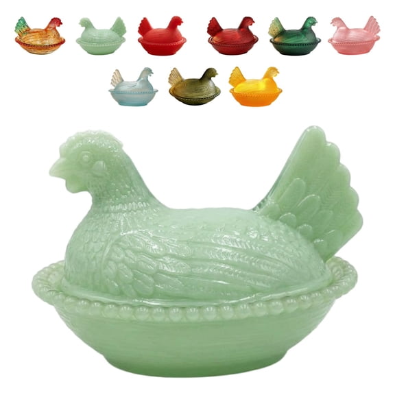 Celoplix Vintage hen on nest Decor, glass hen on nest, candy dish with lid Clear Glass Storage Container for Kitchen Tabletop Decor