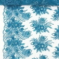 thumbnail image 1 of Celosia Bridal Lace Sequins Beaded Scallop Fabric for Dresses 52’’ BTY (Turquoise), 1 of 3