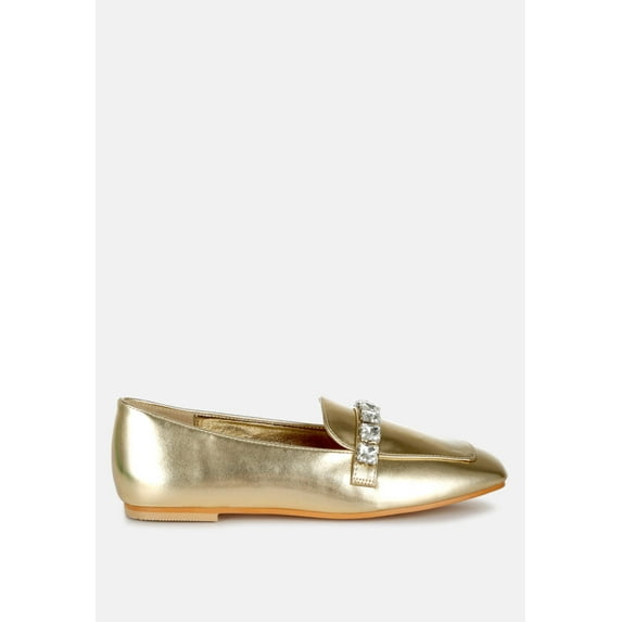 Celosia Metallic Diamante Strap Loafers