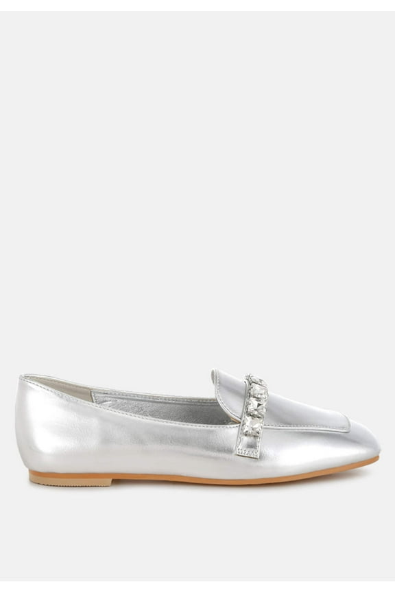 Celosia Metallic Diamante Strap Loafers