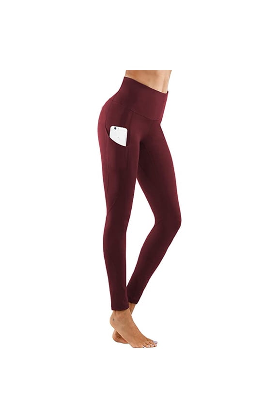 Celsior Compression Leggings with Pockets Full Length Buttery Soft Yoga Pants Lightweight Slim Fit Pants Breathable Tummy Shaping Pants Sculpting Yoga Fitness Pants Scrunch Butt Compression Wine L