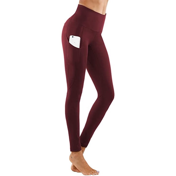 Celsior Compression Leggings with Pockets High Waisted Tummy Control Compression Pants 3D Anti Cellulite Leggings for Women Fitness Sport Pants Scrunch Butt Compression Legging Skin-Friendly Wine S