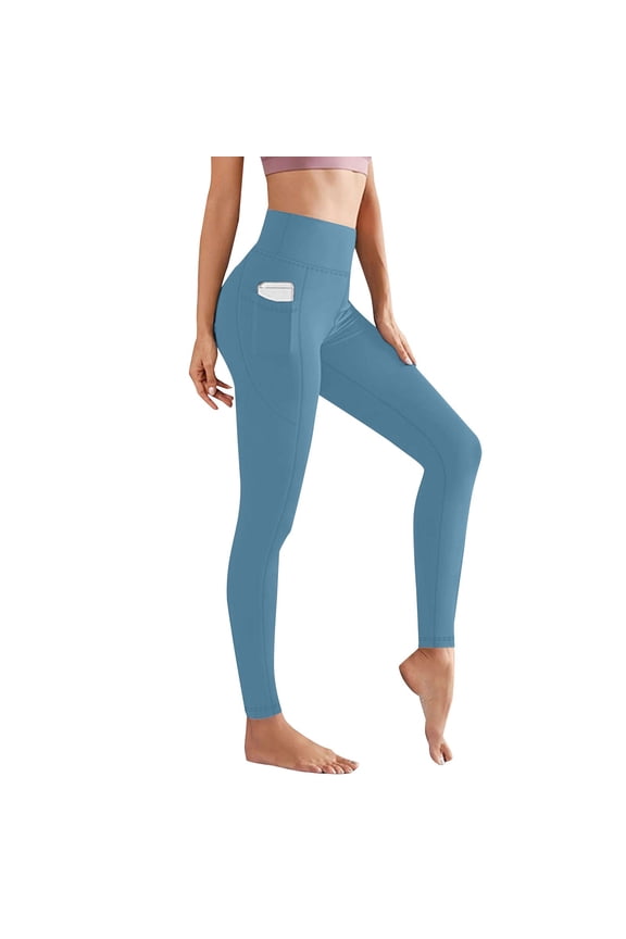 Celsior Compression Leggings with Pockets Pants for Workout Running Athletic Resistance Band Anti Cellulite Leggings Full Length Buttery Soft Push Up Yoga Pants No Curling Lift Pants Blue L