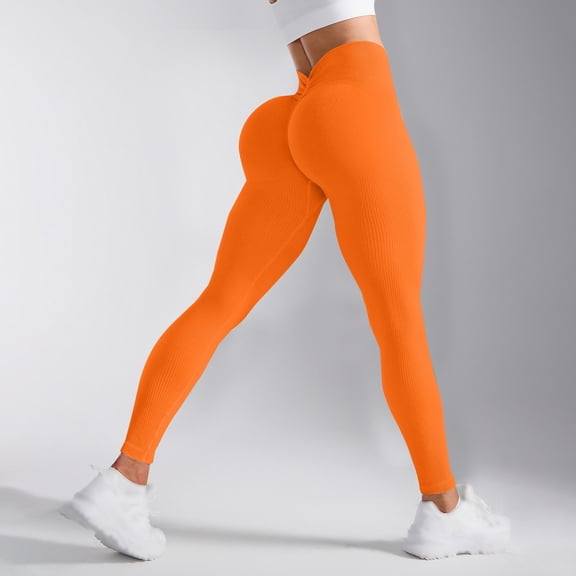 Celsior Compression Leggings for Women Workout Yoga Pants Full Length Buttery Soft Yoga Pants Booty Butt Lifting Leggings High Waisted Fitness Sport Pants Resistance Band Leggings Breathable Orange L