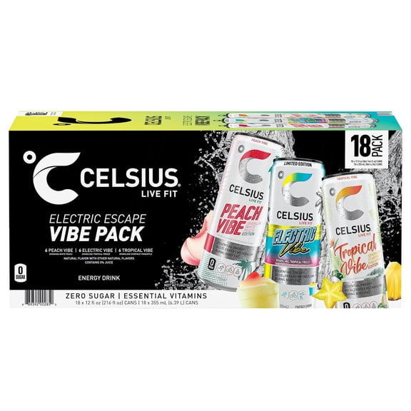 Celsius Vibe Energy Drink, Variety Pack, 12 Fluid Ounce (Pack of 18)