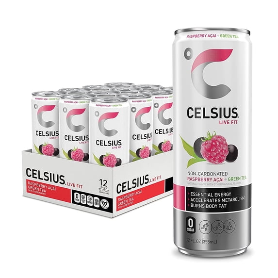 Celsius Energy Drink Non-Carbonated Raspberry Acai Green Tea - 12 fl oz 12 ea Pack of 2