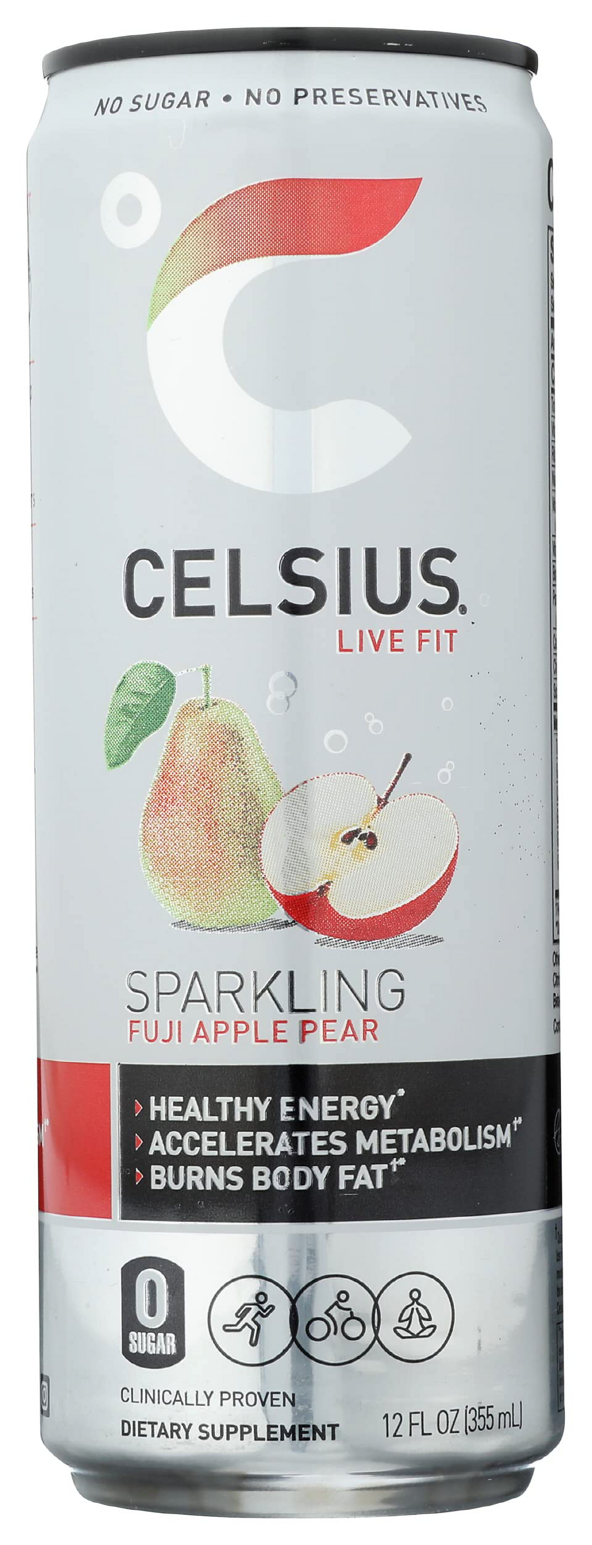 Celsius Energy Drink, Sparkling Fuji Apple Pear, with Stevia, Zero