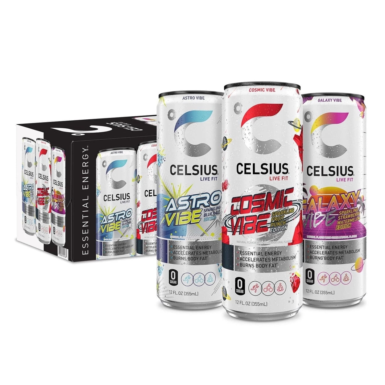 Celsius Space Vibe Variety Pack 12 Fluid Ounce (Pack of 18)