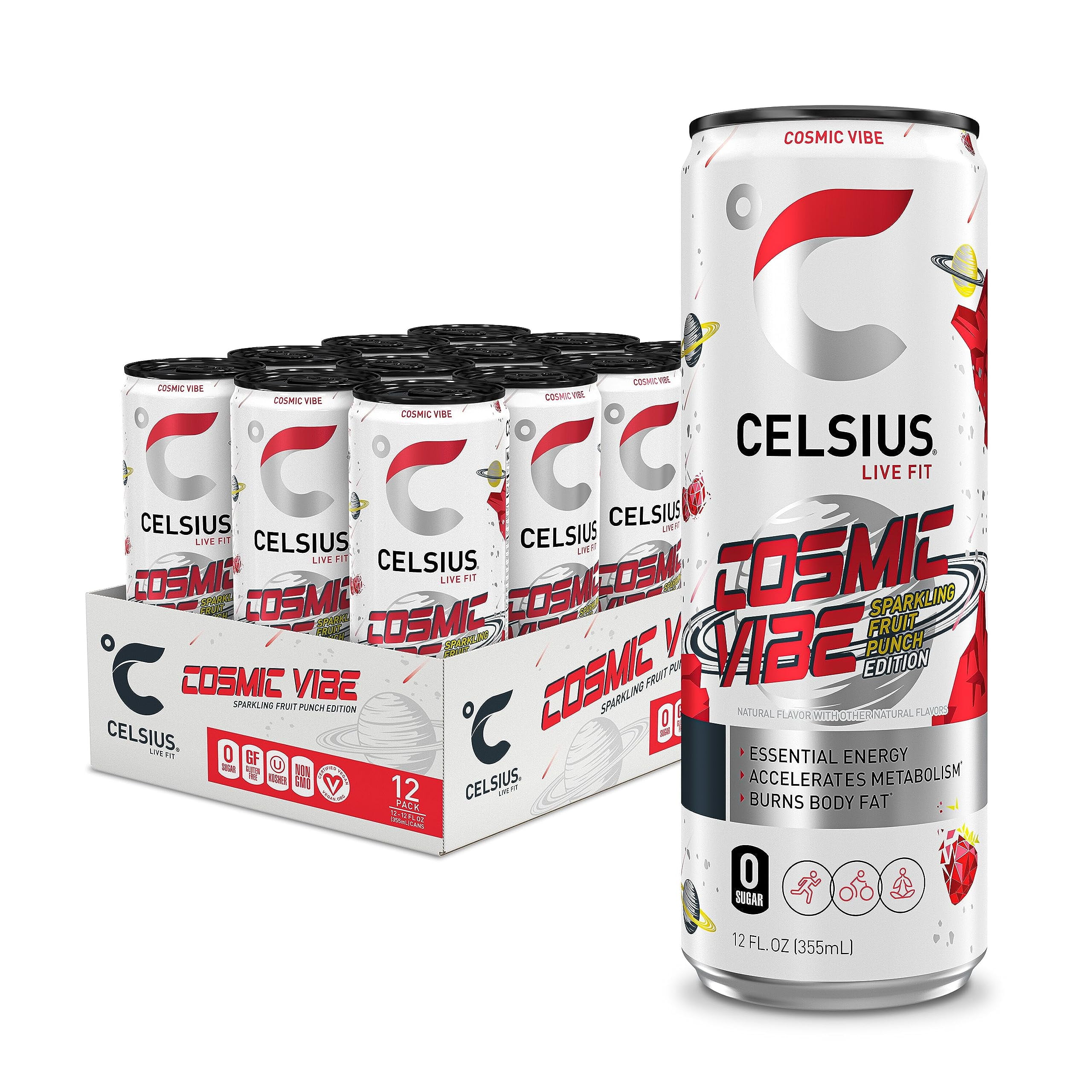 Celsius Sparkling Cosmic Vibe, Functional Essential Energy Drink 12 Fl
