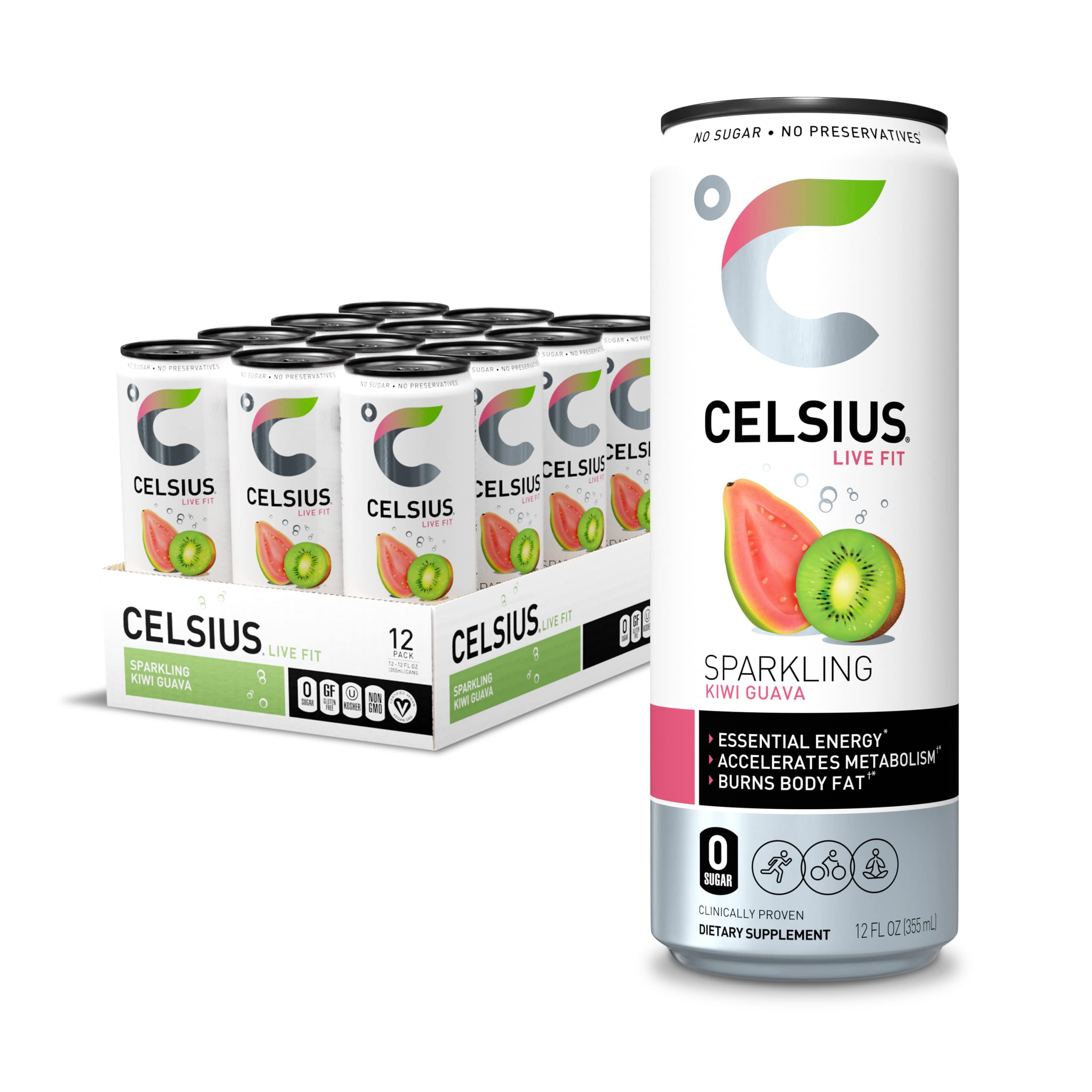 Celsius Sparkling Kiwi Guava, Functional Essential Energy Drink 12 Fl
