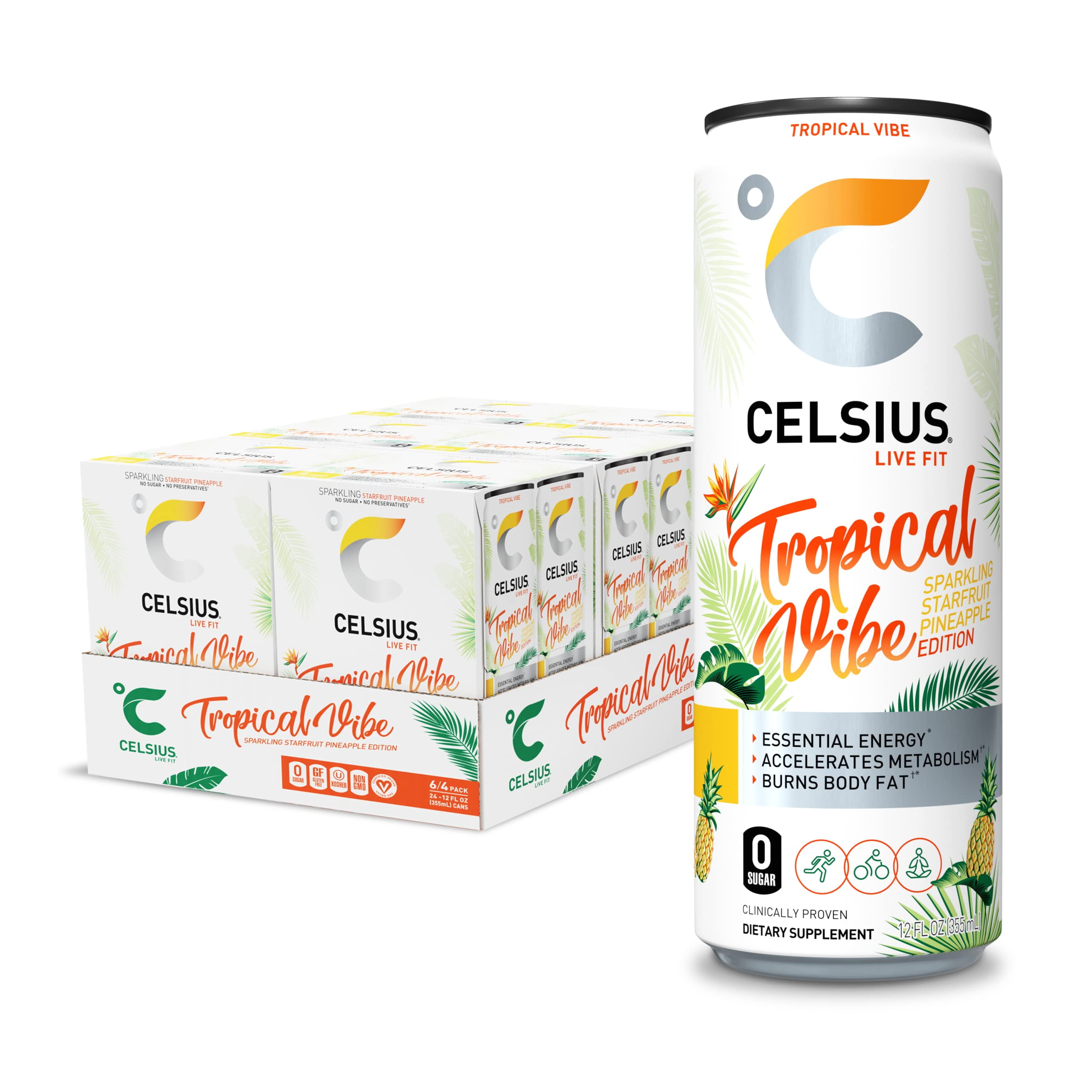 Celsius Sparkling Tropical Vibe, Functional Essential Energy Drink 12