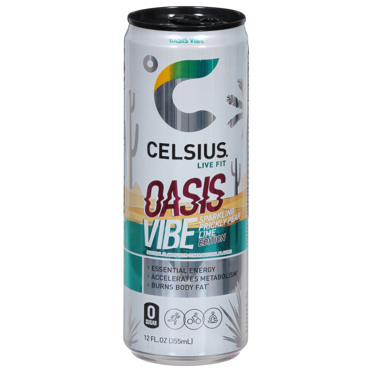 Celsius Sparkling Zero Sugar Energy Drink - Oasis Vibe Prickly Pear Lime - 12 oz- Pack of 2