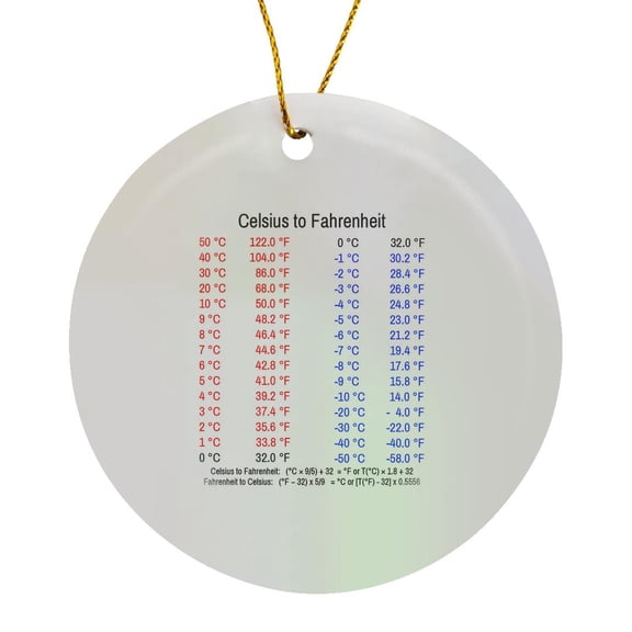 3drose, Celsius to Fahrenheit Temperature Conversion Chart and Formulas, Circle Porcelain Ornament